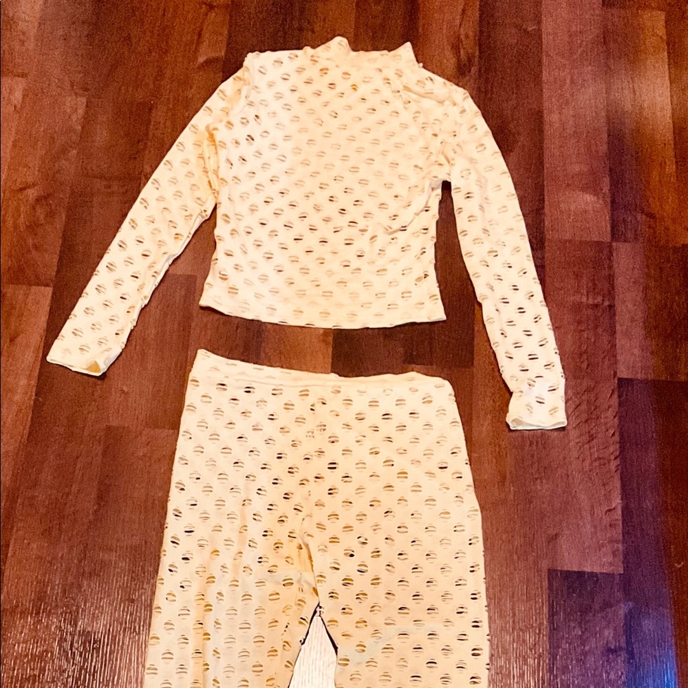 Cream color pants suit - see thru